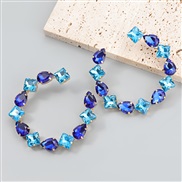 ( blue)fashion colorful diamond series trend Alloy diamond glass diamond Word earrings womanins occidental style tempera