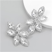( Silver)super claw chain series Alloy diamond glass diamond leaves earrings woman occidental style exaggerating arringe