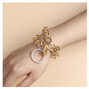 ( Gold)occidental style  exaggerating geometry hollow woman  punk multilayer Pearl temperament bracelet R