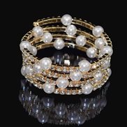 ( Gold)occidental style fashion multilayer Pearl diamond twining bracelet woman Korean style bride Pearl bangle