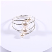 ( SilverPearl )occidental style fashion multilayer Pearl diamond twining bracelet woman Korean style bride Pearl bangle