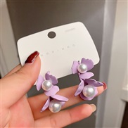 (purple)silver earrings woman brief flowers Pearl earrings circle retro arring samll ear stud