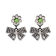 silver apan and Korea diamond color flowers earrings retro elegant fully-jewelled bow ear stud arring
