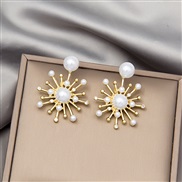 silver flower Pearl diamond earrings occidental style personality earring trend all-Purpose arring