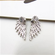 ( Silver)occidental style retro three-dimensional angel wings ear stud feather diamond Alloy ear stud personality earrin