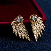 ( Gold)occidental style retro three-dimensional angel wings ear stud feather diamond Alloy ear stud personality earrings