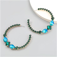 ( green)fashion colorful diamond series Alloy diamond Word earrings woman occidental style exaggeratingins wind arringea