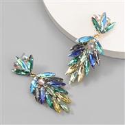 (green )fashion colorful diamond series Alloy diamond Rhinestone fully-jewelled flowers earring occidental style exagger