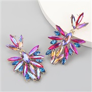 ( rose Red)fashion colorful diamond series Alloy diamond Rhinestone flowers fully-jewelled earrings woman occidental sty