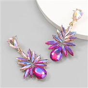 ( rose Red)fashion colorful diamond series Alloy diamond Rhinestone drop glass diamond flowers earrings woman occidental