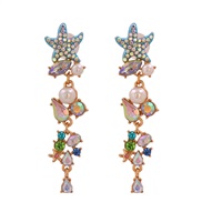 occidental style lovely long style retro star flowers Alloy fashion Pearl ear stud