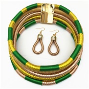 ( Golden green)occidental style exaggerating chain multilayer weave necklace set  Africa customs woman clavicle chain Co