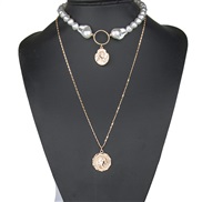 occidental style fashion concise all-Purpose Metal Pearl Double layer temperament short style necklace