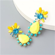 ( yellow)ins wind occidental style fashion drop Acrylic diamond flowers earrings woman Bohemia Earring