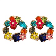 ( Color) occidental style  retro enamel daisy buttons glass diamond ear stud