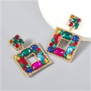 ( Green color)fashion colorful diamond series multilayer square Alloy diamond glass diamond geometry earrings woman occi