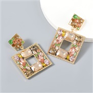 ( Golden color)fashion colorful diamond series multilayer square Alloy diamond glass diamond geometry earrings woman occ