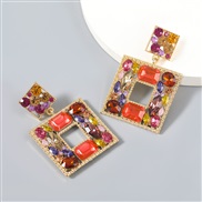 (color )fashion colorful diamond series multilayer square Alloy diamond glass diamond geometry earrings woman occidental