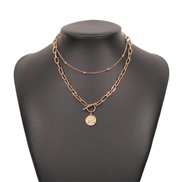 ( Gold)occidental style trend geometry pendant necklace Alloy creative retro Double layer clavicle chain woman