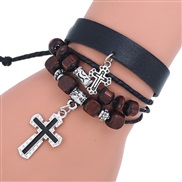 ( black) personality beads cross Cowhide bracelet occidental style retro lovers leather