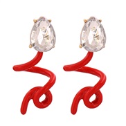 ( red)Korea temperament geometry ear stud brief personality diamond earrings Earring