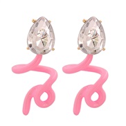 ( Pink)Korea temperament geometry ear stud brief personality diamond earrings arring