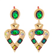 ( green)occidental style heart-shaped earrings personality fashion diamond geometry trend Street Snap luxurious ear stud