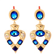 ( blue)occidental style heart-shaped earrings personality fashion diamond geometry trend Street Snap luxurious ear stud