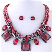 occidental style fashion Metal concise square accessories Double layer rope temperament necklace ear stud  set