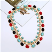 (gold +color ) occidental style retro Bohemia drop gem Clothing short style clavicle necklace woman