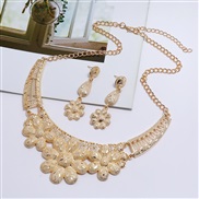 ( Gold) occidental style exaggerating fashion brief hollow flowers pattern necklace earrings set
