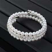 (BZ ) occidental style bride  temperament fully-jewelled opening elasticity bangle more row claw chain Pearl bracelet