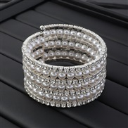 (BZ ) occidental style bride  temperament fully-jewelled opening elasticity bangle more row claw chain Pearl bracelet