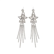 (EZbaik) occidental style  temperament Rhinestone tassel earrings woman elegant fully-jewelled geometry Five-pointed sta