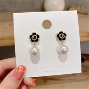 ( Silver needle  Gold)silver black rose earrings Pearl flowers ear stud temperament high atmospheric three-dimensional p