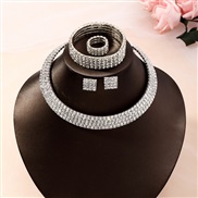 (SZ baik) occidental style  temperament fully-jewelled brilliant set elegant Rhinestone square ear stud necklace