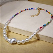 ( white)Bohemia spring summer necklace woman retro beads Pearl ethnic style beads clavicle chain