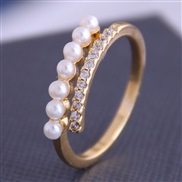 Korean fashion copper versatile set zirconium pearl personalized opening ring