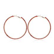( redKCgold )summer personality exaggerating beads Alloy earrings occidental style circle thin earrings