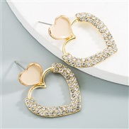 Korea big temperament big samll heart-shaped Rhinestone earrings woman Alloy enamel personality retro arring