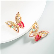 ( Color)silver Korean style super three-dimensional butterfly embed color Rhinestone earrings fashion temperament all-Pu