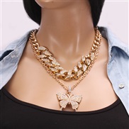 ( Gold Two piece suit necklace)occidental style  fine exaggerating diamond geometry woman retro set  chain big butterfly