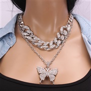 ( Silver Two piece suit necklace)occidental style  fine exaggerating diamond geometry woman retro set  chain big butterf