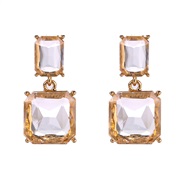 (E )silverins wind geometry square crystal earrings  Koreains temperament transparent personality ear stud
