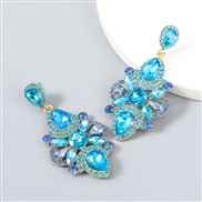 ( blue)fashion colorful diamond series Alloy diamond Rhinestone glass diamond geometry flowers earrings woman occidental