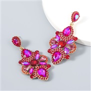 ( rose Red)fashion colorful diamond series Alloy diamond Rhinestone glass diamond geometry flowers earrings woman occide
