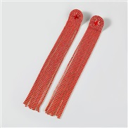 ( red)earringsins Alloy diamond Rhinestone long style tassel earrings woman occidental style temperament arring