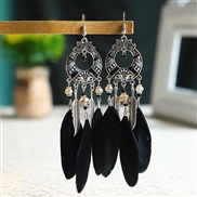 (E  black)ethnic style hollow long style feather earrings Bohemia wind leaves arring color enamel