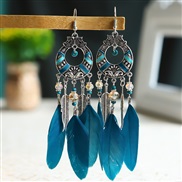 (E )ethnic style hollow long style feather earrings Bohemia wind leaves arring color enamel