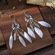 (E  white)ethnic style hollow long style feather earrings Bohemia wind leaves arring color enamel